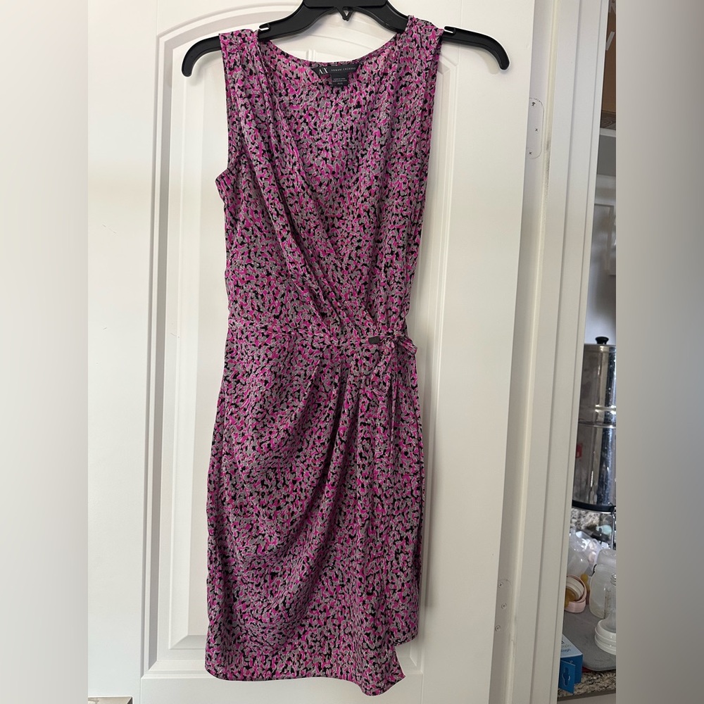 Armani Exchange Pink and Black Asymmetrical Sheath Dress